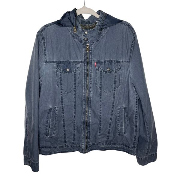 Levi Strauss & Co Blue Military Jacket with Hood Size Medium - Picture 1 of 9